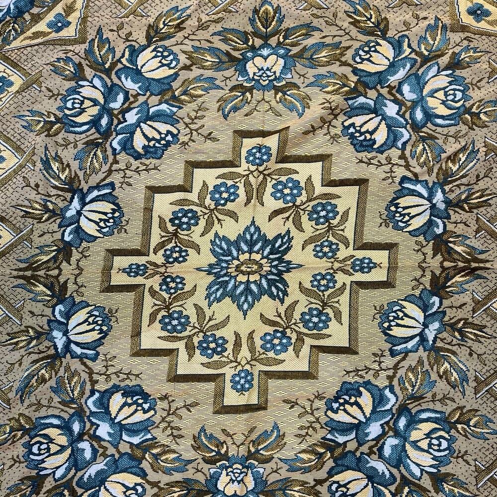 VTG Polish Tapestry Bedspread Large Woven Rayon Linen Blend MCM Throw‎ WPL 14777